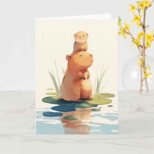 Carte Capybara Chilling Avec Ami (Fleur jaune)