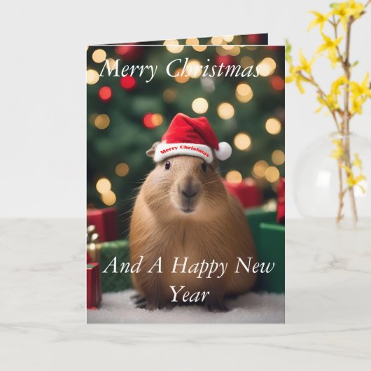 Carte "Capybara Claus : Un Bokeh Wonderland festif" (Fleur jaune)