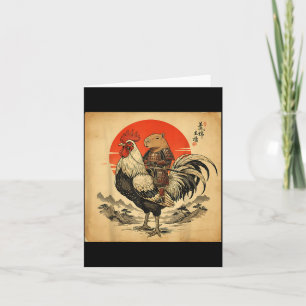 Carte Capybara Coq Samouraï Japonais Vintage Poule