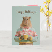 Carte Capybara Coquet Avec une Boisson Chaude (Fleur jaune)