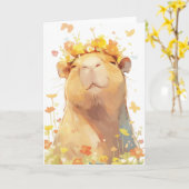 Carte Capybara Couronne florale (Fleur jaune)