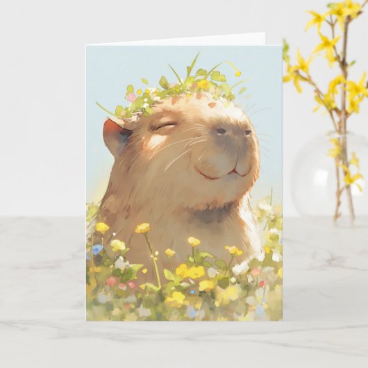 Carte Capybara d'alimentation des fleurs (Fleur jaune)