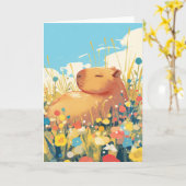Carte Capybara dans un champ de rêves (Fleur jaune)