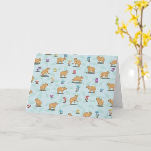 Carte Capybara et mushroom pattern (Fleur jaune)