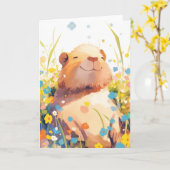 Carte Capybara Grassy Naptime (Fleur jaune)