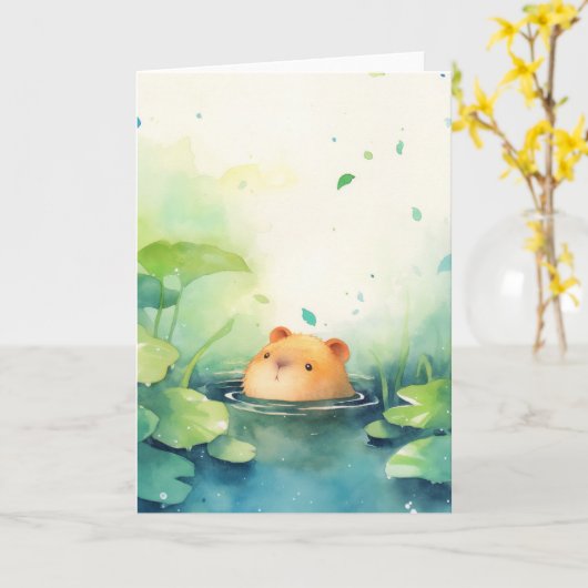 Carte Capybara Jouer un oeil de l'eau (Fleur jaune)