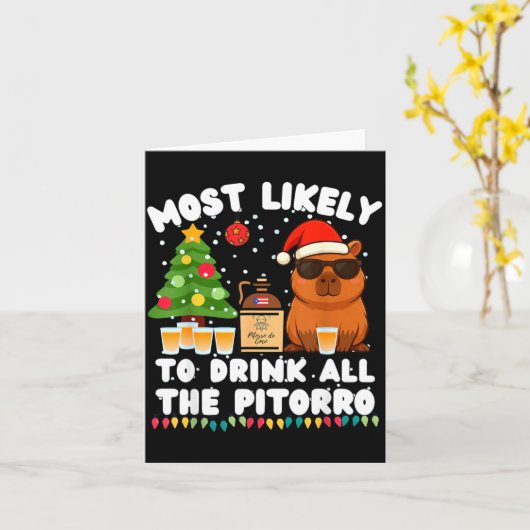 Carte Capybara Most Likely To Drink All The Torro Funny (Fleur jaune)