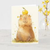 Carte Capybara Orange Vous Êtes Heureux (Fleur jaune)