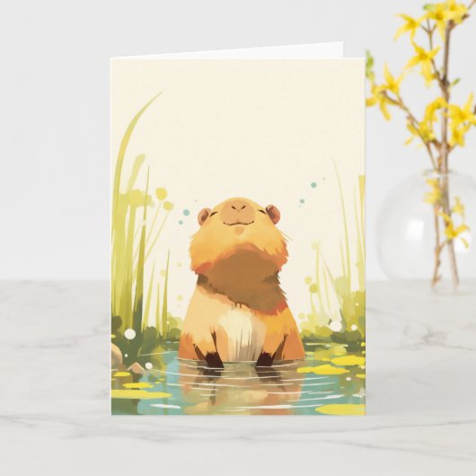 Carte Capybara Profiter de l'eau (Fleur jaune)