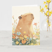 Carte Capybara rêvassant (Fleur jaune)