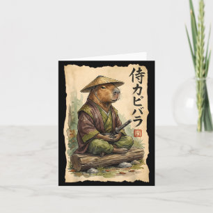 Carte Capybara Samouraï Art Japonais Graphique Rétro Drô