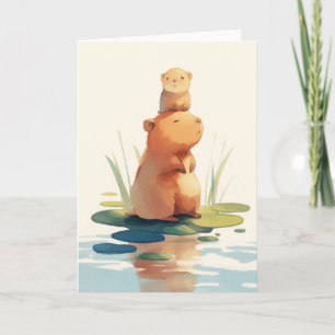 Carte Capybara se détendant avec un ami