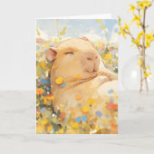 Carte Capybara se repose dans des pâturages pacifiques (Fleur jaune)