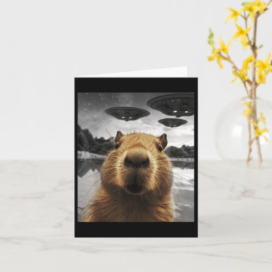 Carte Capybara Selfie Funny Xmas Animal Graphisme Capyba (Fleur jaune)