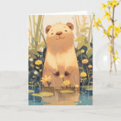 Carte Capybara Sourire Impertinent (Fleur jaune)