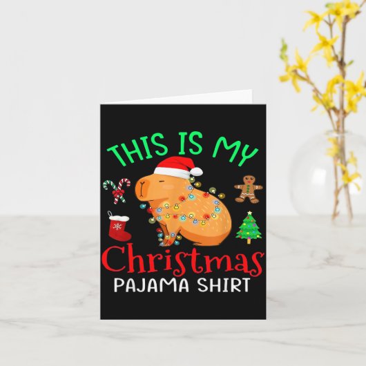 Carte Capybara This Is My Christmas Pajama Capy Santa Me (Fleur jaune)