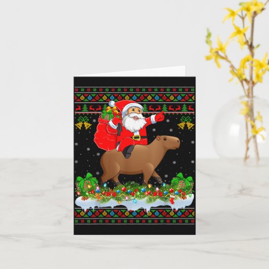 Carte Capybara Xmas Pajamas Ugly Santa Riding Capybara C (Fleur jaune)