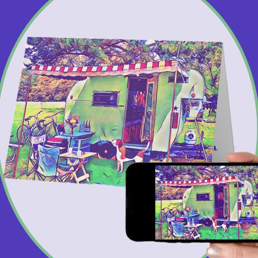 Carte Caravane rétro fantaisiste Joyeuse retraite