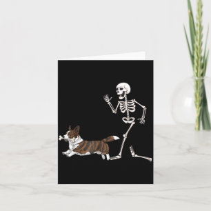 Carte Cardigan gallois drôle d'Halloween Corgi et squele