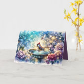 Carte Cardinal at Birdbath Dreamy Garden Ar (Fleur jaune)