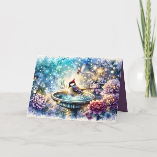 Carte Cardinal at Birdbath Dreamy Garden Ar (Devant)