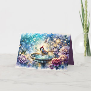 Carte Cardinal au bain d'oiseaux Jardin rêveur