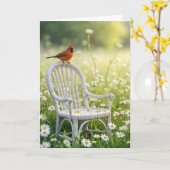 Carte Cardinal d'anniversaire sur une chaise en osier (Fleur jaune)