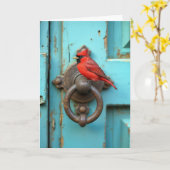 Carte Cardinal d'Anniversaire sur une porte rouillée (Fleur jaune)