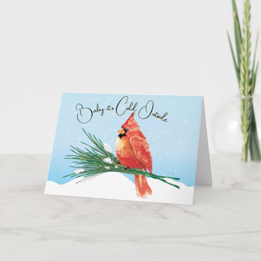 Carte Cardinal dans la neige Noël solitaire (Devant)