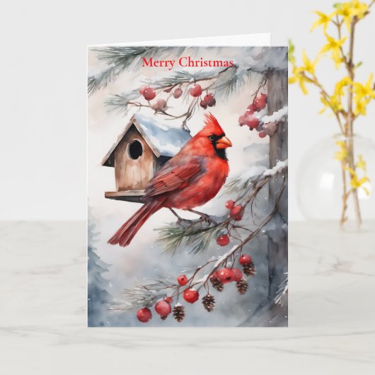 Carte Cardinal et Birdhouse (Fleur jaune)