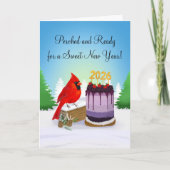 Carte Cardinal Greets the New Year 2026 with Cake (Devant)