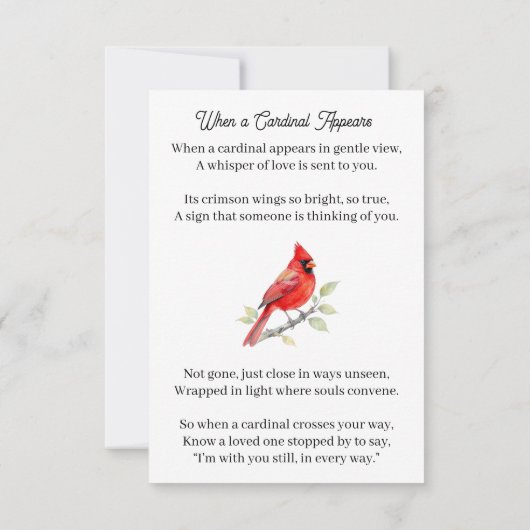 Carte Cardinal Poem Memorial Keepsake  (Dos)