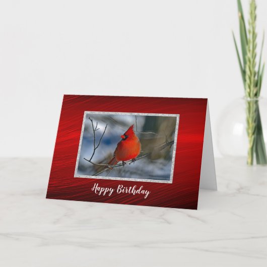 Carte Cardinal Red Winter Photo Anniversaire (Devant)