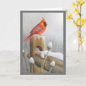 Carte Cardinal rouge boréal perché sur une clôture - Art (Fleur jaune)