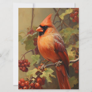 Carte Cardinal rouge et baies sauvages