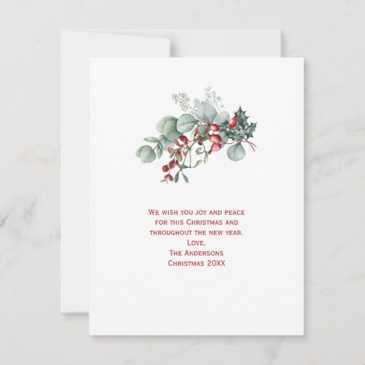 Carte Cardinal Rouge, Eucalyptus, Noël Vert (Dos)