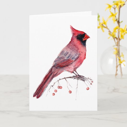 Carte Cardinal rouge oiseau (Fleur jaune)