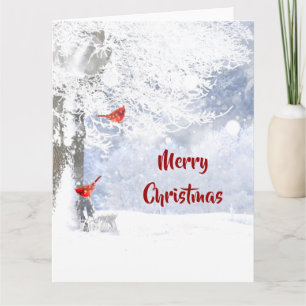 Carte Cardinal rouge Oiseaux Noël enneigés Arbres