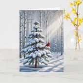 Carte Cardinal Rouge Perché Sur Un Pin Neige (Fleur jaune)