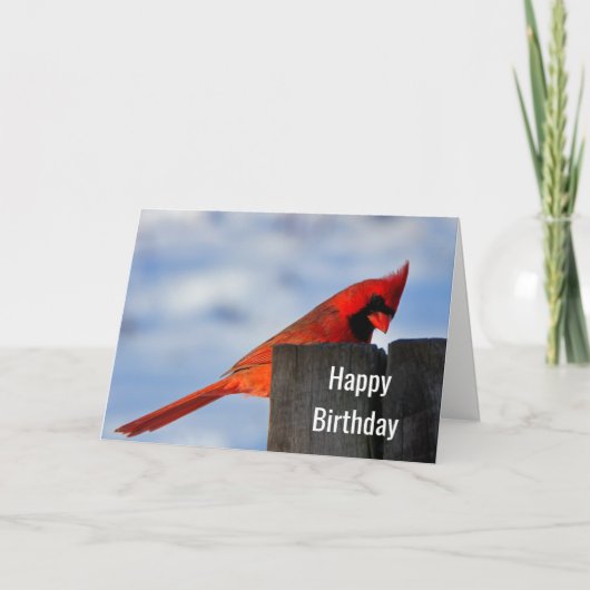 Carte Cardinal rouge sur bois de motte Joyeux anniversai (Devant)