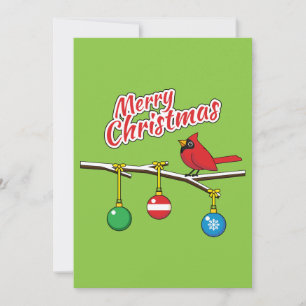 Carte Cardinal rouge sur une branche nue de Noël - Joyeu
