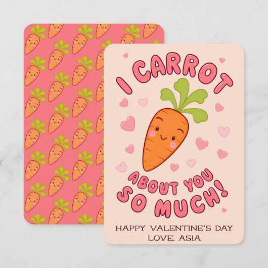 Carte Cards Valentine de la salle de classe de carottes  (Devant / Derrière)
