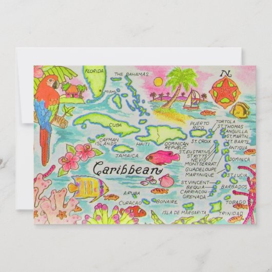 Carte  Caribbean Islands 5x7 Map Big Postcard (Devant)