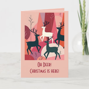 Carte Caribou de Noël Rose Kitsch Milieu de Siècle Rétro