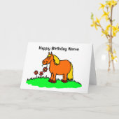 Carte Caricature à fleurs mignonne Pony Munching Anniver (Fleur jaune)