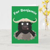 Carte Caricature amusante de buffle d'eau courante (Fleur jaune)