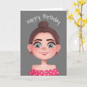 Carte Caricature Anniversaire fille sur Grey (Fleur jaune)