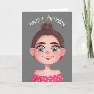 Carte Caricature Anniversaire fille sur Grey