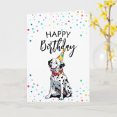 Carte Caricature Chien dalmate avec Confetti Anniversair (Fleur jaune)