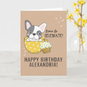 Carte Caricature Chien mignon Cupcake Bougie Joyeux Anni (Fleur jaune)